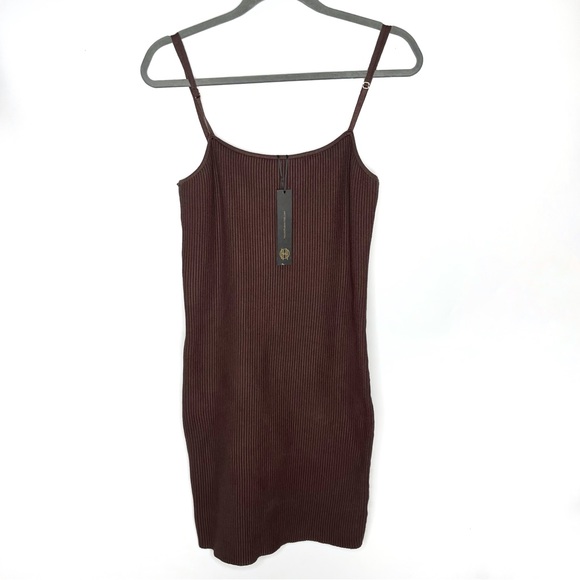 NWT House of Harlow 1960 Brown Ribbed Midi Bodycon Tank Top Dress Size Small - Picture 2 of 12